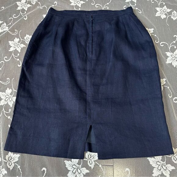 Vintage Guy Laroche Navy flax linen  pencil skirt - Picture 5 of 12